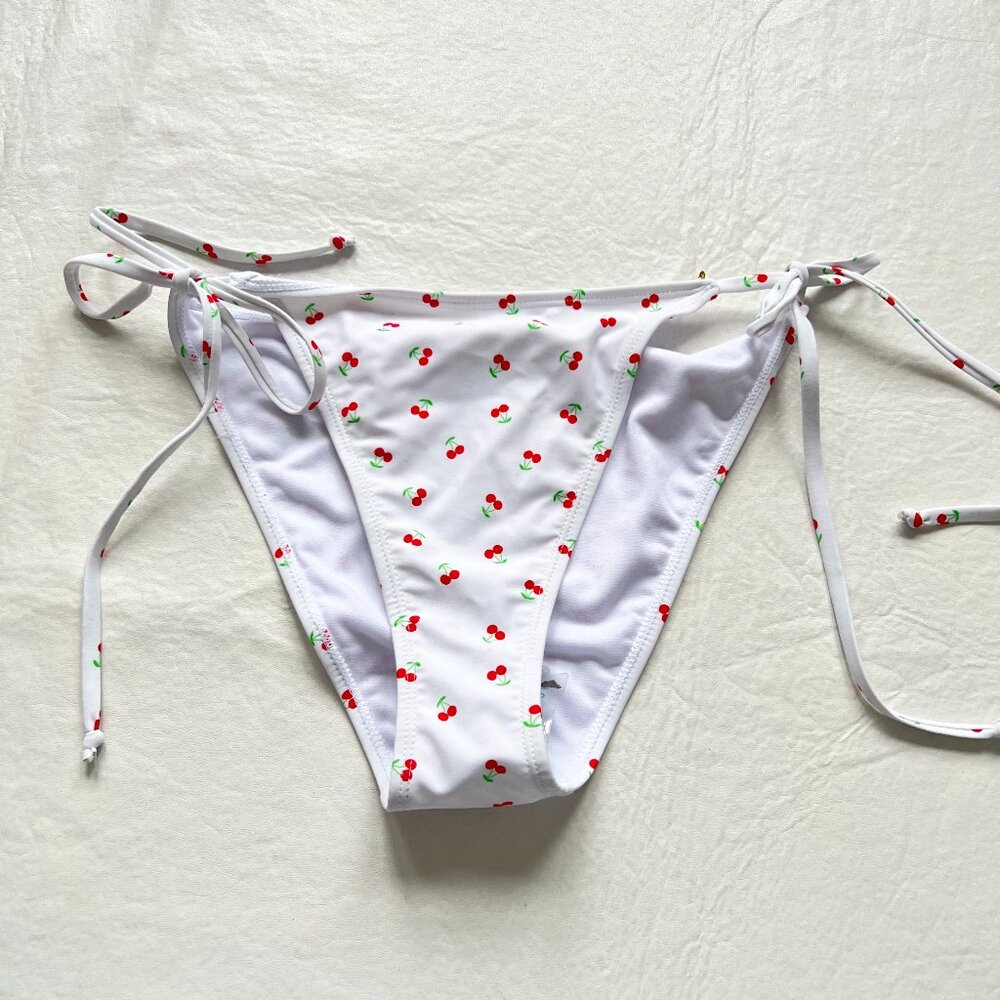 Betty Jade bikini bottoms XL cherry print white red side tie fruit swim cherries